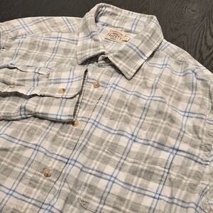 Faherty Brand Cloud Flannel Shirt Mens Large Grey Blue Plaid MWF2109-GCP Cotton